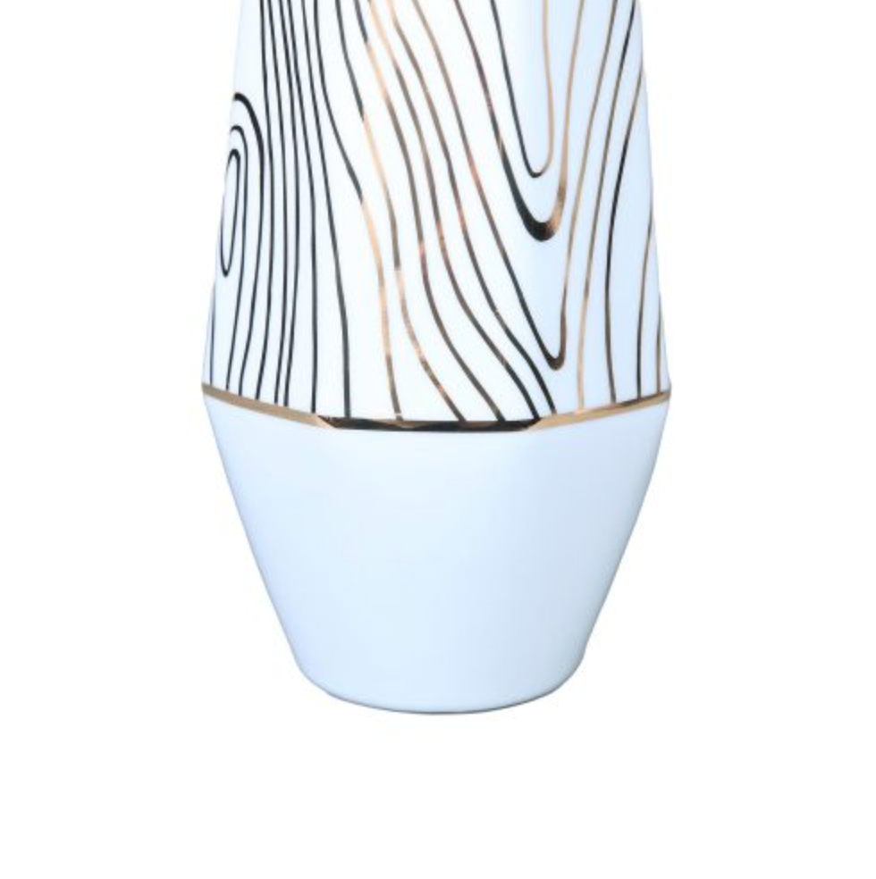 White Ceramic Vase with Gold Wood Grain Design - Elegant and Versatile Home Decor