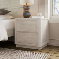 Modern Style Wood Veneer 2-Drawer Nightstand Side Table - Stone Gray