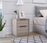 Kaia Nightstand, Two Drawers, Metal Handle - Light Gray