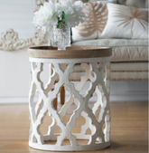 French Country Large Distressed White Side Table 23"