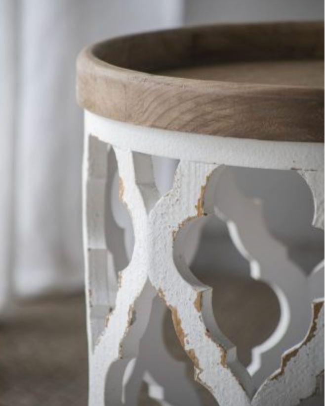 French Country Large Distressed White Side Table 23"