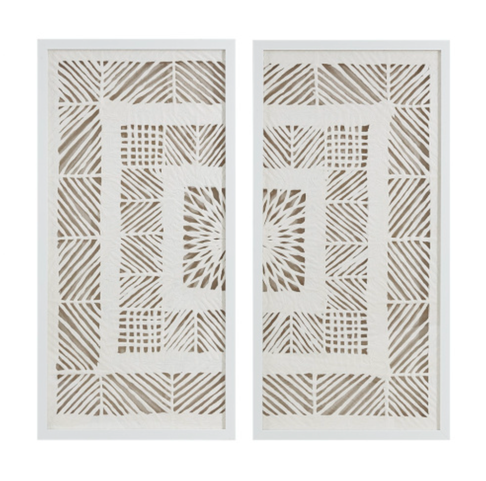Framed Geometric Rice Paper Panel 2-piece Shadowbox Wall Decor Set