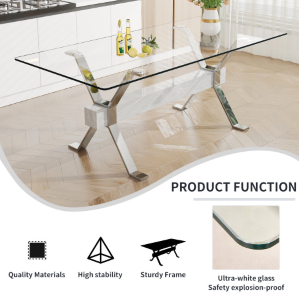 Modern Tempered Glass Dining Table