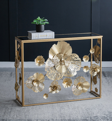 Gold Console Table with Mirrored Glass Top 39.5"x12"x30.5"