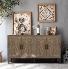 4 Door Wooden Twill Sideboard American Country Vintage Old Living Room Dining Room Hallway Entryway Cabinet - Antique Brown