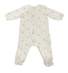 Baby Quilted Sleeper Footie Romper, White with Blue Bear Print, 6 Months