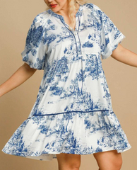 French Provencale Landscape Print Dress