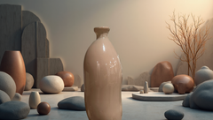 Contemporary Spanish Handcrafted Decorative Glass Vase, Tan, Modern Cylindrical Design 14"