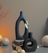 Handcrafted Black Paulownia Wood Decorative Vase, Modern Minimalist Design, Sculptural Art Piece