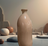 Contemporary Spanish Handcrafted Decorative Glass Vase, Tan, Modern Cylindrical Design 14"