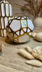 Set of 2 - Candle Holder White and Gold 11" with Ball Gold and White 5.5"