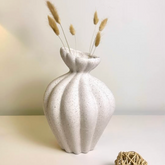 Stone Flower Vase with Stripes - Sand 10"