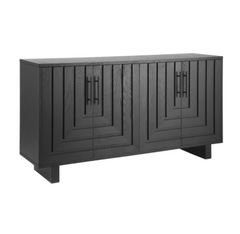 Modern sideboard, 59''×15.75''×32.5'' storage cabinet with 4 doors, MDF and ash veneer, with metal handles, black finish, suitable for dining/living room storage