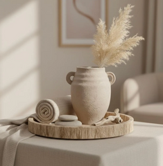 Minimalist Ceramic Textured Vase with 2 handles 9" tall - Tan