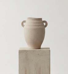 Minimalist Ceramic Textured Vase with 2 handles 9" tall - Tan