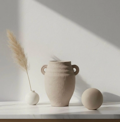 Minimalist Ceramic Textured Vase with 2 handles 9" tall - Tan