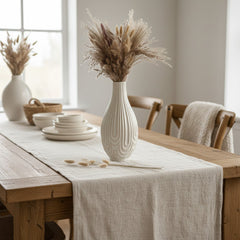 Contemporary Ceramic Ribbed Arc Vase 14"- White