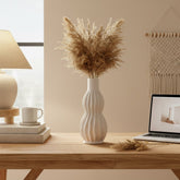 Minimalist Modern Ceramic Stripes Vase - White 14"