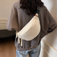"Mommy-On-The-Go" Sherpa Crossbody Bag with Adjustable Strap, Beige