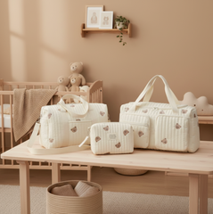 Set of 5 (DUFFEL BAG + TRAVEL BAG + STROLLER BAG + POUCH 1 BEAR + POUCH FULL BEARS) - Cream