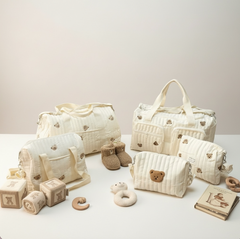 Set of 5 (DUFFEL BAG + TRAVEL BAG + STROLLER BAG + POUCH 1 BEAR + POUCH FULL BEARS) - Cream