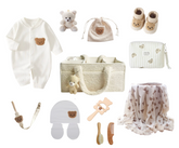 12-Piece Set "THE COZY ESSENTIALS", Cream and White Baby Set, Baby Shower, Newborn and Baby Essentials with Diaper Caddy - Bear Theme