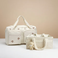 Set of 2 Duffel Bag and Caddy Diaper for Baby Essentials - Cream