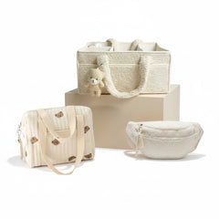 Set of 3 Stroller Bag, Crossbody Bag and Caddy Diaper Bag for Baby Essentials - Cream