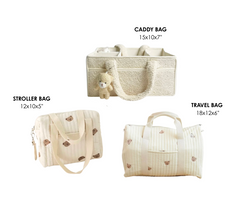 Set of 3 Stroller Bag, Travel Bag and Caddy Diaper Bag for Baby Essentials - Cream
