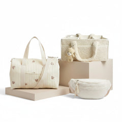 Set of 3 Travel Bag, Crossbody Bag and Caddy Diaper Bag for Baby Essentials - Cream