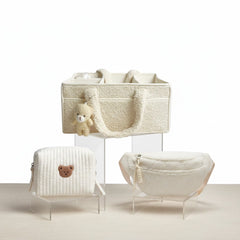 Set of 2 Crossbody Bag, Pouch Bear Bag and Caddy Diaper Bag for Baby Essentials - Cream