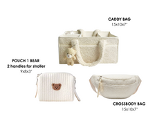 Set of 2 Crossbody Bag, Pouch Bear Bag and Caddy Diaper Bag for Baby Essentials - Cream