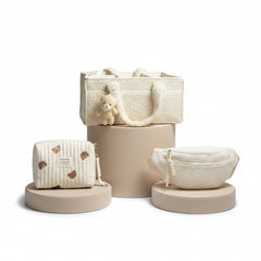 Set of 3 Crossbody Bag, Pouch Full Bears and Caddy Diaper Bag for Baby Essentials - Cream