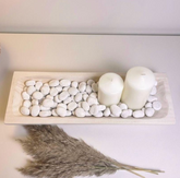 Paulownia Wood Boho Tray 20" long - Ivory Sand Whitewashed