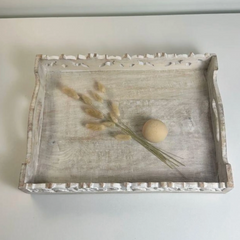 Boho Handmade Decorative Serving Wooden Tray Whitewashed