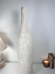 Minimalist Art Piece Floor Vase 19.5" tall Textured Hand-painted Metal/Ceramic - Off White