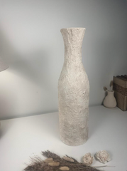 Minimalist Art Piece Floor Vase 19.5" tall Textured Hand-painted Metal/Ceramic - Off White