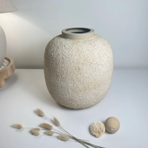 Minimalist Vase textured round 12“ tall beige