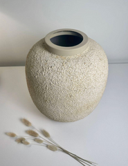 Minimalist Vase textured round 12“ tall beige