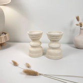Set of 2 Candle Holders Minimalist Style Hand-Painted and Textured Wood 6" tall each