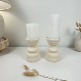 Set of 2 Candle Holders Minimalist Style Hand-Painted and Textured Wood 6" tall each