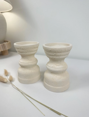 Set of 2 Candle Holders Minimalist Style Hand-Painted and Textured Wood 6" tall each