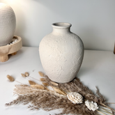Minimalist Hand-Painted and Textured Ceramic Vase 10” tall - Cream