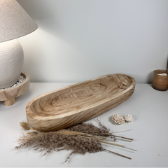 Rustic farmhouse style decorative paulownia tray 16.5” long - Beige
