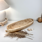 Rustic farmhouse style decorative paulownia tray 16.5” long - Beige