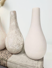 Handcrafted Set of 3 Small Vases 6" tall Cream/ Beige Washed/ Textured Cream