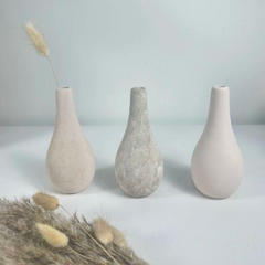 Handcrafted Set of 3 Small Vases 6" tall Cream/ Beige Washed/ Textured Cream