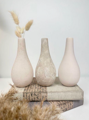 Handcrafted Set of 3 Small Vases 6" tall Cream/ Beige Washed/ Textured Cream