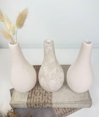 Handcrafted Set of 3 Small Vases 6" tall Cream/ Beige Washed/ Textured Cream