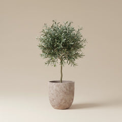 9" tall Minimalist Hand-Painted & Textured Planter Pot with Drainage Hole - Light Coffee Brown